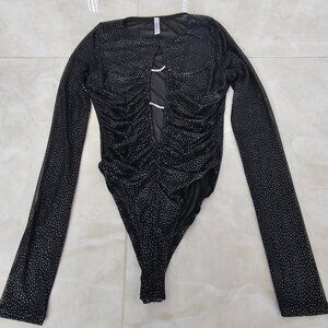 Glitter mesh bodysuit in Black, Size S